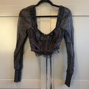 For Love And Lemons Sheer Black Long Sleeve Crop Top